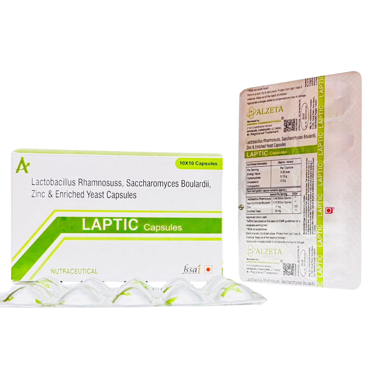 Laptic Caps Probiotic Capsules with Lactobacillus Rhamnosus and Saccharomyces Boulardii by Arrowin Pharmaceuticals
