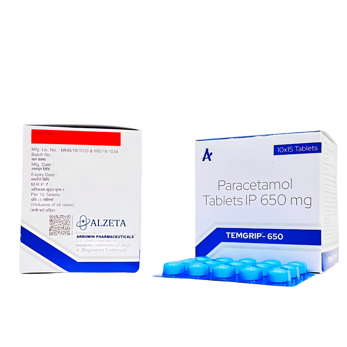 Temgrip-650 Paracetamol 650mg Tablet by Arrowin Pharmaceuticals.