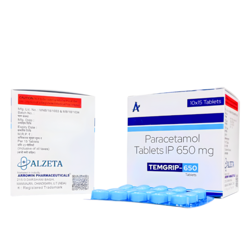 TEMGRIP 650 Tablets Paracetamol 650mg Fever and Pain Relief Arrowin Pharma