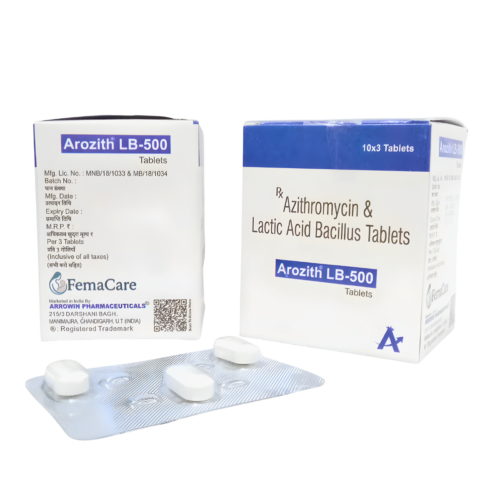 AROZITH LB-500 Tablets Azithromycin 500mg Lactic Acid Bacillus Arrowin Pharma